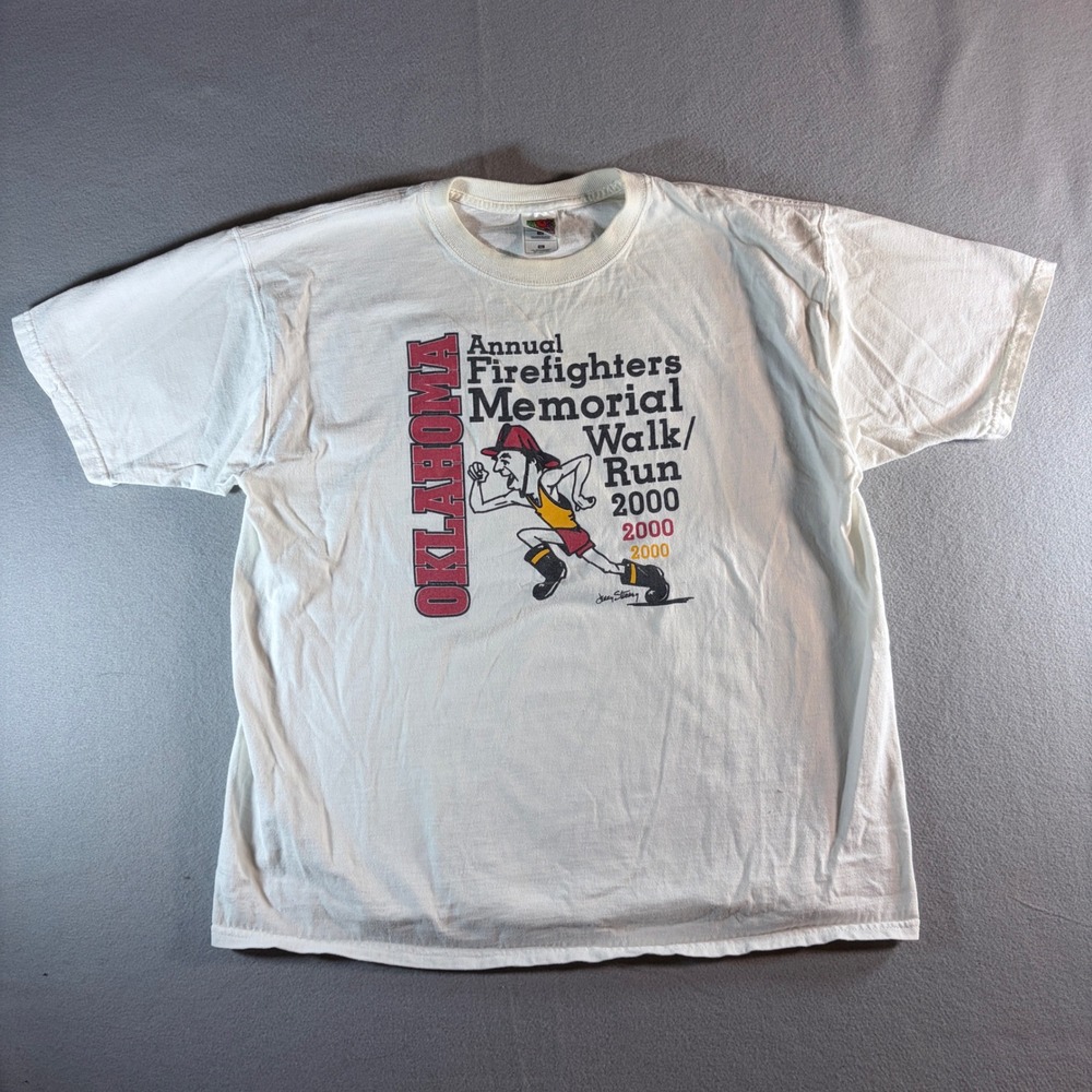 Vintage Oklahoma Firefighters‎ Memorial Walk Run 2000 Shirt Mens XL White Y2K